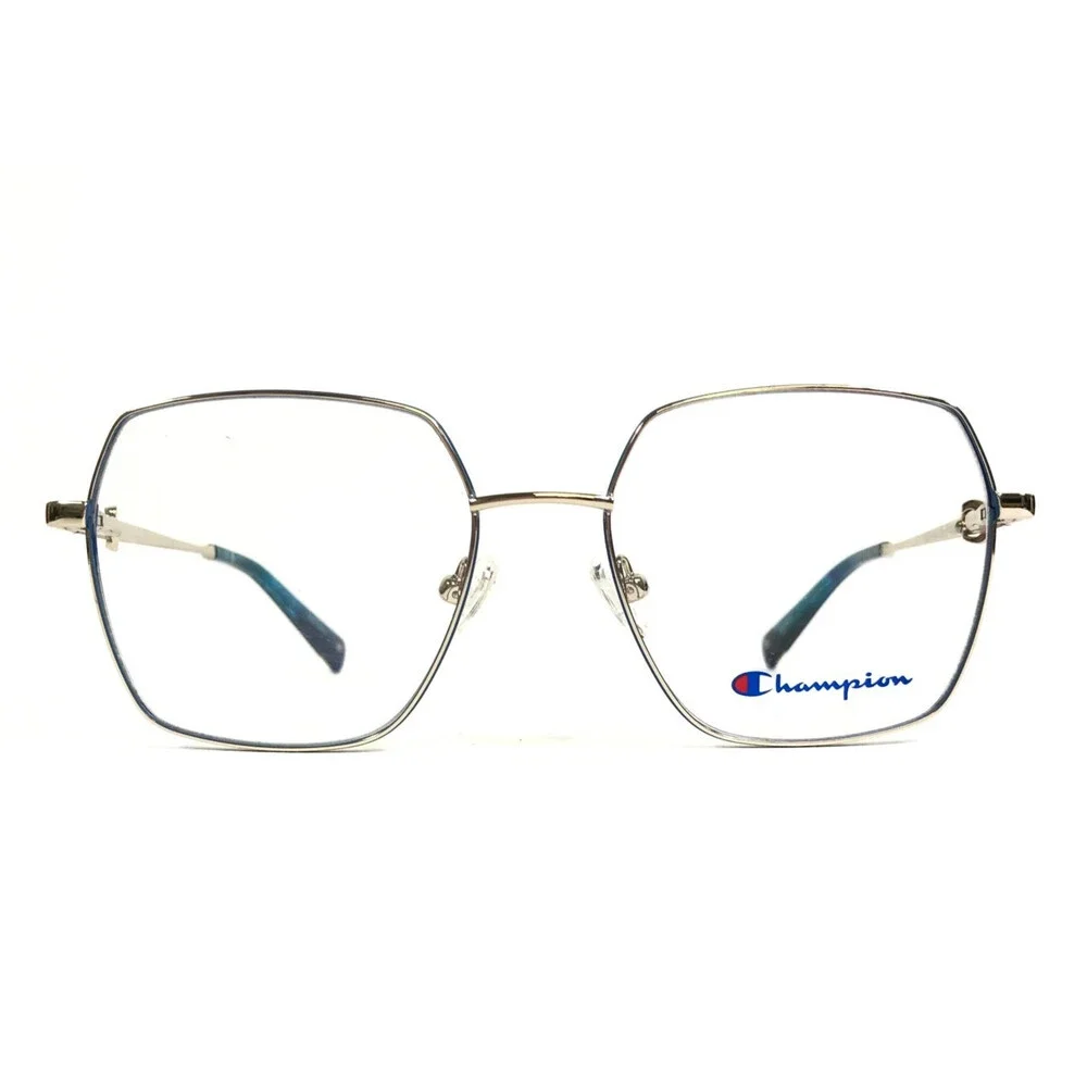 Champion Eyeglasses Frames MAI C02 Blue Silver Hexagonal Wire Rim 52-17-135
